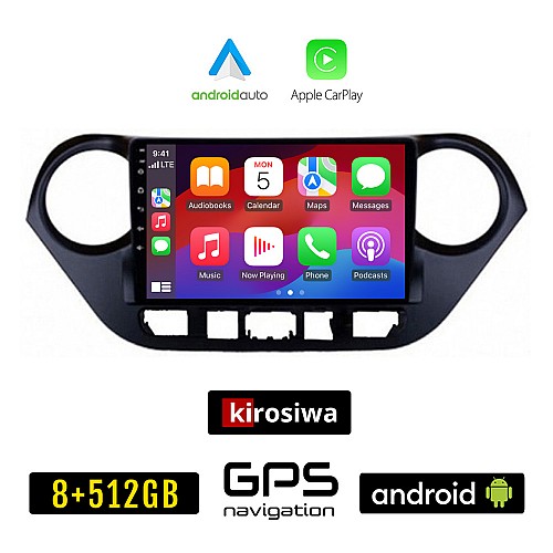 KIROSIWA HYUNDAI i10 (μετά το 2014) Android οθόνη αυτοκίνητου 8GB + 256GB με GPS WI-FI (ηχοσύστημα αφής 9" ιντσών OEM Android Auto Apple Carplay Youtube Playstore MP3 USB Radio Bluetooth Mirrorlink εργοστασιακή, 4x60W, AUX)