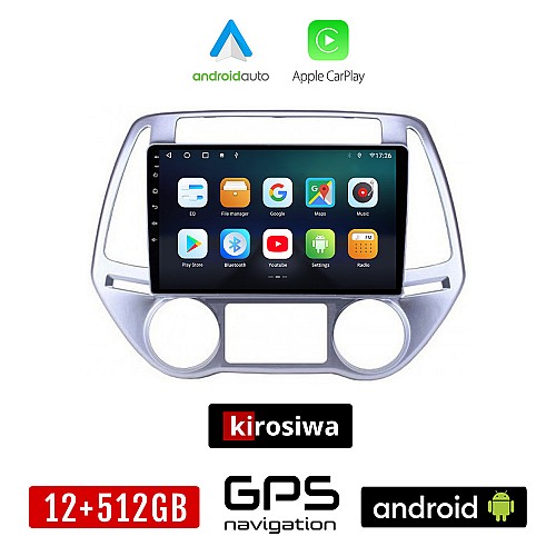 KIROSIWA HYUNDAI i20 (2008 - 2013) *με αυτόματο κλιματισμό Android οθόνη αυτοκίνητου 12GB + 512GB με GPS WI-FI (ηχοσύστημα αφής 9" ιντσών OEM Android Auto Apple Carplay Youtube MP3 USB Bluetooth εργοστασιακή, 4x60W, AUX)