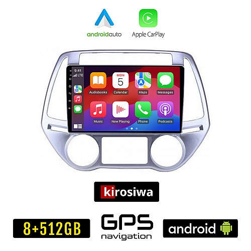 KIROSIWA HYUNDAI i20 (2008 - 2013) *με αυτόματο κλιματισμό Android οθόνη αυτοκίνητου 8GB + 256GB με GPS WI-FI (ηχοσύστημα αφής 9" ιντσών OEM Android Auto Apple Carplay Youtube MP3 USB Bluetooth εργοστασιακή, 4x60W, AUX)