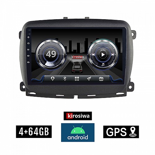 KIROSIWA 4+64GB FIAT 500 (μετά το 2016) Android οθόνη αυτοκίνητου 4GB με GPS WI-FI (ηχοσύστημα αφής 9" ιντσών Youtube Playstore MP3 USB Radio Bluetooth Mirrorlink  DSP 4x60W Apple Carplay Android Auto 4G SIM card)