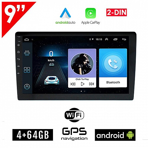 Android 4GB 9" ιντσών οθόνη αυτοκινήτου με GPS (Android Auto Apple Carplay ηχοσύστημα WI-FI Youtube USB 2DIN MP3 MP5 Bluetooth Mirrorlink 4x60W Universal)