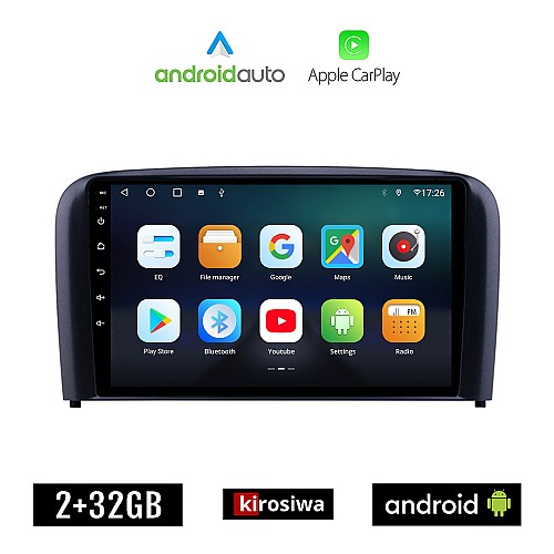 KIROSIWA VOLVO S80 (2001-2006) Android οθόνη αυτοκίνητου 2GB με GPS WI-FI (ηχοσύστημα αφής 9" ιντσών OEM Android Auto Apple Carplay Youtube Playstore MP3 USB Radio Bluetooth Mirrorlink  εργοστασιακή, 4x60W, AUX)