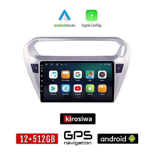 KIROSIWA CITROEN ELYSEE (μετά το 2012) Android οθόνη αυτοκίνητου 12GB + 512GB με GPS WI-FI (ηχοσύστημα αφής 9" ιντσών OEM Android Auto Apple Carplay Youtube Playstore MP3 USB Radio Bluetooth Mirrorlink εργοστασιακή, 4x60W, AUX)