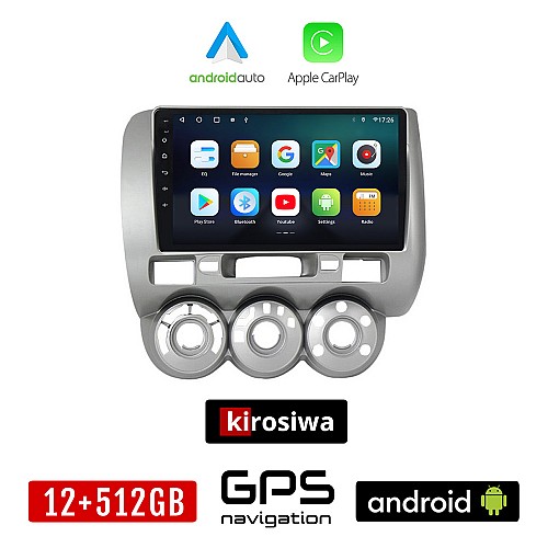 KIROSIWA HONDA JAZZ 2002-2008 Android οθόνη αυτοκίνητου 12GB + 512GB με GPS WI-FI (ηχοσύστημα αφής 9" ιντσών OEM Android Auto Apple Carplay Youtube Playstore MP3 USB Radio Bluetooth Mirrorlink εργοστασιακή, 4x60W, AUX)