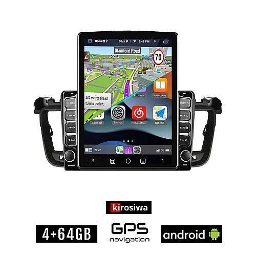 KIROSIWA PEUGEOT 508 (2010-2015) Android οθόνη αυτοκίνητου 4GB με GPS WI-FI (ηχοσύστημα αφής 9.7" ιντσών OEM Youtube Playstore MP3 USB Radio 4+64GB Bluetooth Mirrorlink εργοστασιακή, 4x60W, AUX)