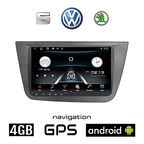 SEAT TOLEDO (2004-2009) Android 4GB οθόνη αυτοκίνητου με GPS WI-FI (ηχοσύστημα αφής 9" ιντσών Apple Carplay Android Auto OEM Youtube Playstore MP3 USB Radio Bluetooth Mirrorlink εργοστασιακή, 4x60W, ασημί)