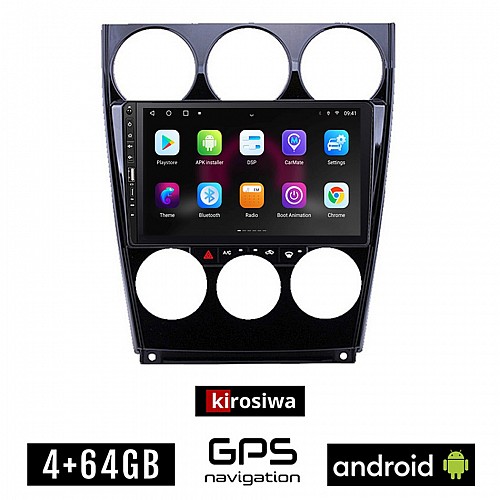 MAZDA 6 2005-2008 Android οθόνη αυτοκίνητου 4GB με GPS WI-FI (ηχοσύστημα αφής 9" ιντσών OEM Youtube Playstore MP3 USB Radio Bluetooth Mirrorlink εργοστασιακή, 4x60W, Navi)