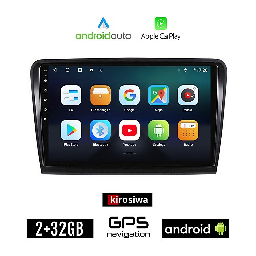 KIROSIWA SKODA SUPERB (2008 - 2015) Android οθόνη αυτοκίνητου 2GB με GPS WI-FI (ηχοσύστημα αφής 10" ιντσών Android Auto Apple Carplay Youtube Playstore MP3 USB Radio Bluetooth Mirrorlink εργοστασιακή, 4x60W, AUX)