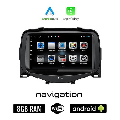 TOYOTA AYGO (μετά το 2014) Android οθόνη αυτοκίνητου 8GB + 128GB με GPS WI-FI (ηχοσύστημα αφής 7" ιντσών OEM Android Auto Apple Carplay Youtube Playstore MP3 USB Radio Bluetooth Mirrorlink εργοστασιακή, 4x60W)