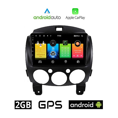 MAZDA 2 2007-2014 Android οθόνη αυτοκίνητου 2GB με GPS WI-FI (ηχοσύστημα αφής 9" ιντσών OEM Android Auto Apple Carplay Youtube Playstore MP3 USB Radio Bluetooth Mirrorlink εργοστασιακή, 4x60W, AUX)
