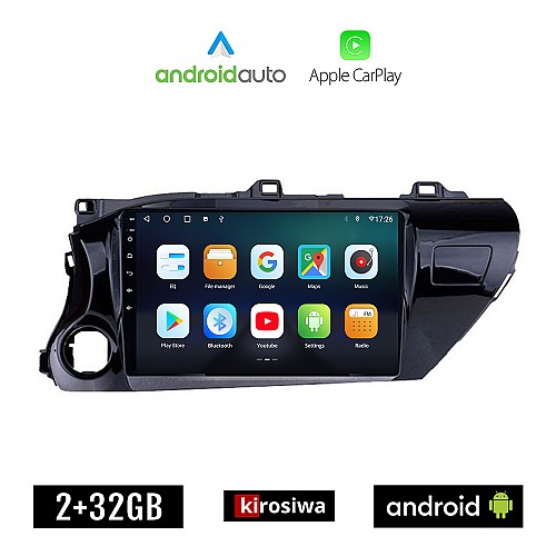 KIROSIWA TOYOTA HILUX (μετά το 2017) Android οθόνη αυτοκίνητου 2GB με GPS WI-FI (ηχοσύστημα αφής 10" ιντσών OEM Android Auto Apple Carplay Youtube Playstore MP3 USB Radio Bluetooth Mirrorlink εργοστασιακή, 4x60W, AUX)