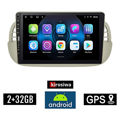FIAT 500 (2008 - 2015) Android οθόνη αυτοκίνητου 2GB με GPS WI-FI (ηχοσύστημα αφής 9" ιντσών OEM Youtube Playstore MP3 USB Radio Bluetooth Mirrorlink εργοστασιακή, 4x60W, Navi, άσπρη) WR7078053