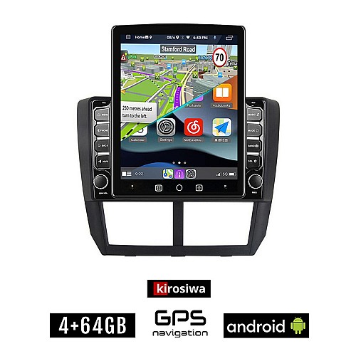 KIROSIWA SUBARU IMPREZA (2008-2013) Android οθόνη αυτοκίνητου 4GB με GPS WI-FI (ηχοσύστημα αφής 9.7" ιντσών OEM Youtube Playstore MP3 USB Radio 4+64GB Bluetooth Mirrorlink εργοστασιακή, 4x60W, AUX)