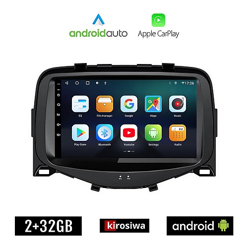 KIROSIWA PEUGEOT 108 (μετά το 2014) Android οθόνη αυτοκίνητου 2GB με GPS WI-FI (ηχοσύστημα αφής 7" ιντσών OEM Android Auto Apple Carplay Youtube Playstore MP3 USB Radio Bluetooth Mirrorlink εργοστασιακή, 4x60W, AUX)