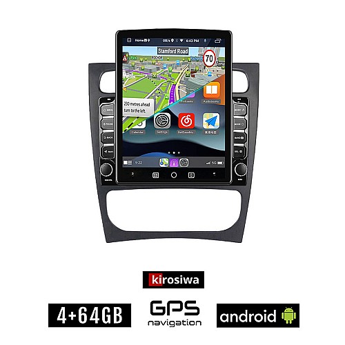 KIROSIWA MERCEDES C (W203) 1999-2004 Android οθόνη αυτοκίνητου 4GB με GPS WI-FI (ηχοσύστημα αφής 9.7" ιντσών OEM Youtube Playstore MP3 USB Radio 4+64GB Bluetooth Mirrorlink εργοστασιακή, 4x60W, BENZ)