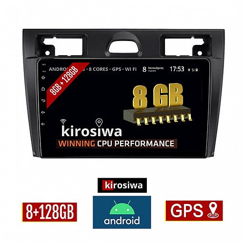 KIROSIWA 8GB + 128GB FORD FIESTA (2006-2008) Android οθόνη αυτοκίνητου με GPS WI-FI (ηχοσύστημα αφής 9" ιντσών OEM Youtube Playstore MP3 USB Radio Bluetooth Mirrorlink DSP Apple Carplay Android Auto 4G Sim Card 4x60W, AUX) RM-5896