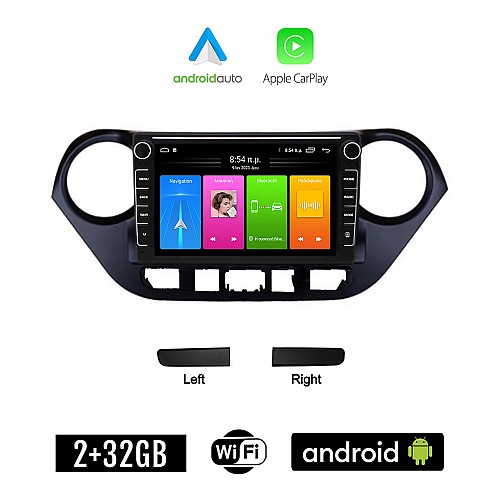 HYUNDAI i10 (μετά το 2014) Android οθόνη αυτοκίνητου 2GB με GPS WI-FI (ηχοσύστημα αφής 8" ιντσών Apple CarPlay Android Auto Car Play Youtube Playstore MP3 USB Radio Bluetooth Mirrorlink εργοστασιακή, 4x60W, Navi)