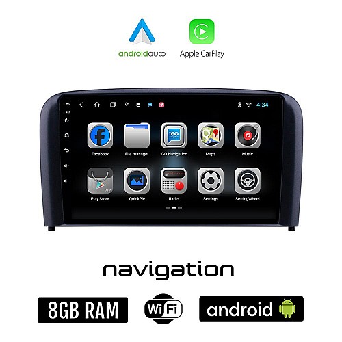 VOLVO S80 (2001-2006) Android οθόνη αυτοκίνητου 8GB + 128GB με GPS WI-FI (ηχοσύστημα αφής 9" ιντσών OEM Android Auto Apple Carplay Youtube Playstore MP3 USB Radio Bluetooth Mirrorlink  εργοστασιακή, 4x60W)