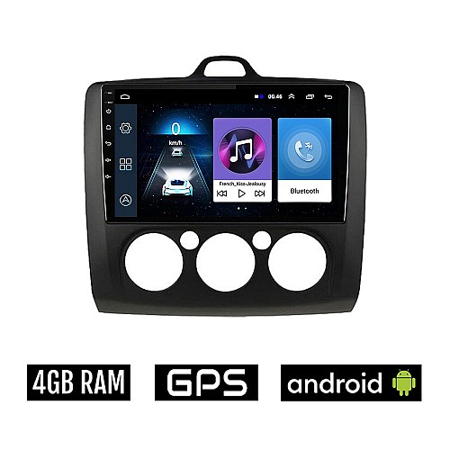 FORD FOCUS (2005 - 2011) *Με χειροκίνητο κλιματισμό Android οθόνη αυτοκίνητου 4GB με GPS WI-FI (ηχοσύστημα αφής 9" ιντσών OEM Youtube Playstore MP3 USB Radio Bluetooth Mirrorlink εργοστασιακή, 4x60W, AUX, μαύρο) FR337-4GB