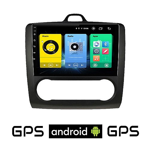 FORD FOCUS (2005 - 2011) *Με αυτόματο κλιματισμό Android οθόνη αυτοκίνητου με GPS WI-FI (ηχοσύστημα αφής 9" ιντσών OEM Youtube Playstore MP3 USB Radio Bluetooth Mirrorlink εργοστασιακή, 4x60W, AUX, μαύρο) FR338