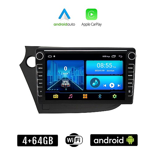 HONDA INSIGHT (2009 - 2014) Android οθόνη αυτοκίνητου 4+64GB με GPS WI-FI (ηχοσύστημα αφής 8" ιντσών 4GB CarPlay Android Auto Car Play Youtube Playstore MP3 USB Radio Bluetooth Mirrorlink εργοστασιακή, 4x60W, Navi)
