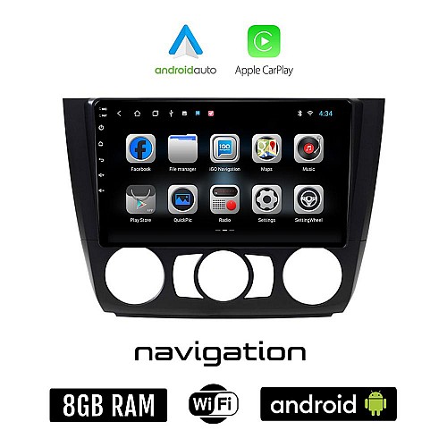 BMW E81 (E82, E87, E88) 2004 - 2013 Android οθόνη αυτοκίνητου 8GB + 128GB με GPS WI-FI (E81, E82, E87, E88 ηχοσύστημα αφής 9" ιντσών OEM Android Auto Apple Carplay Youtube Playstore MP3 USB Radio Bluetooth Mirrorlink εργοστασιακή, 4x60W)