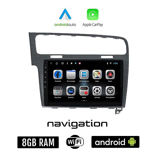 VOLKSWAGEN VW GOLF 7 (μετά το 2013) Android οθόνη αυτοκίνητου 8GB + 128GB με GPS WI-FI (ηχοσύστημα αφής 10" ιντσών OEM Android Auto Apple Carplay Youtube Playstore MP3 USB Radio Bluetooth Mirrorlink, 4x60W, γκρί)