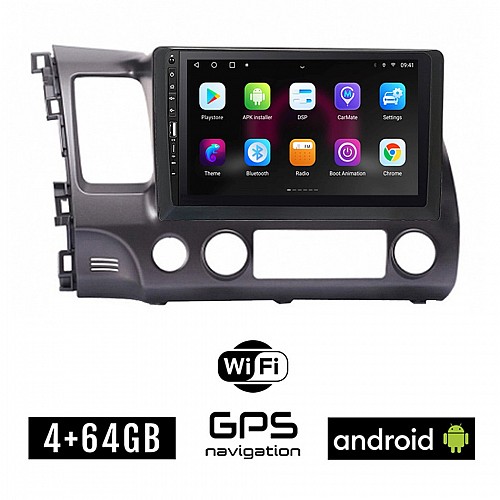 HONDA CIVIC 4D (2006 - 2012) Android οθόνη αυτοκίνητου 4GB με GPS WI-FI (ηχοσύστημα αφής 9" ιντσών OEM Youtube Playstore MP3 USB Radio Bluetooth Mirrorlink εργοστασιακή, 4x60W, Navi)