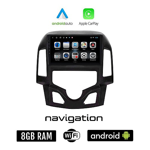 HYUNDAI i30 (2007 - 2012) Android οθόνη αυτοκίνητου 8GB + 128GB με GPS WI-FI (ηχοσύστημα αφής 9" ιντσών OEM Android Auto Apple Carplay Youtube Playstore MP3 USB Radio Bluetooth Mirrorlink εργοστασιακή, 4x60W)