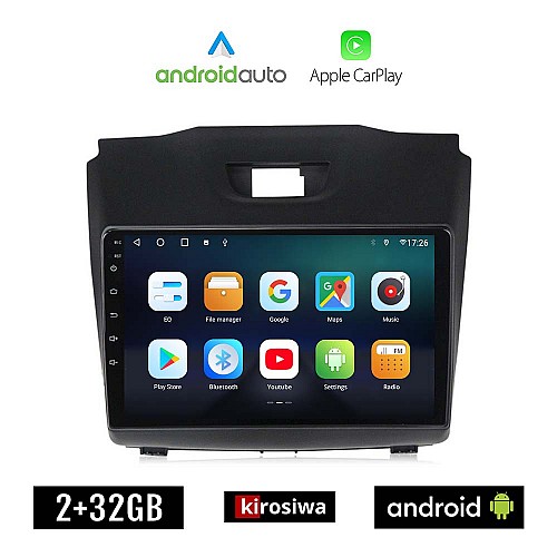 KIROSIWA ISUZU D-MAX (2012 - 2020) Android οθόνη αυτοκίνητου 2GB με GPS WI-FI (ηχοσύστημα αφής 9" ιντσών OEM Android Auto Apple Carplay Youtube Playstore MP3 USB Radio Bluetooth Mirrorlink εργοστασιακή, 4x60W, AUX)