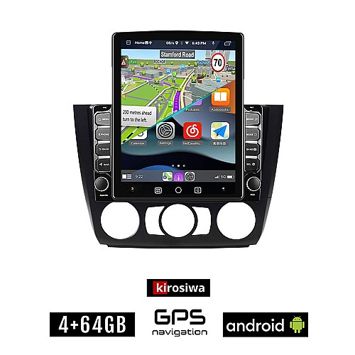 KIROSIWA BMW E81 (E82, E87, E88) 2004 - 2013 Android οθόνη αυτοκίνητου 4GB με GPS WI-FI (E81, E82, E87, E88 ηχοσύστημα αφής 9.7" ιντσών OEM Youtube Playstore MP3 USB Radio 4+64GB Bluetooth εργοστασιακή 4x60W)