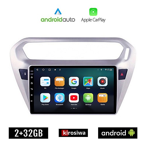 KIROSIWA CITROEN ELYSEE (μετά το 2012) Android οθόνη αυτοκίνητου 2GB με GPS WI-FI (ηχοσύστημα αφής 9" ιντσών OEM Android Auto Apple Carplay Youtube Playstore MP3 USB Radio Bluetooth Mirrorlink εργοστασιακή, 4x60W, AUX)