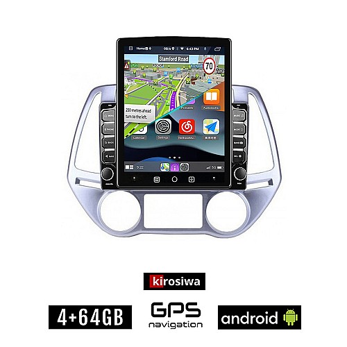 KIROSIWA HYUNDAI i20 (2008 - 2013) *με αυτόματο κλιματισμό Android οθόνη αυτοκίνητου 4GB με GPS WI-FI (ηχοσύστημα αφής 9.7" ιντσών OEM Youtube Playstore MP3 USB Radio 4+64GB Bluetooth εργοστασιακή, 4x60W, AUX)
