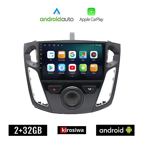 KIROSIWA FORD FOCUS 2011 - 2018 Android οθόνη αυτοκίνητου 2GB με GPS WI-FI (ηχοσύστημα αφής 9" ιντσών OEM Android Auto Apple Carplay Youtube Playstore MP3 USB Radio Bluetooth Mirrorlink εργοστασιακή, 4x60W, AUX)