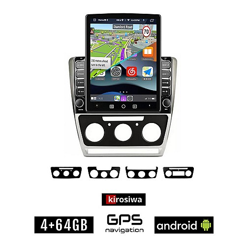 KIROSIWA SKODA OCTAVIA 5 (2005 - 2012) Android οθόνη αυτοκίνητου 4GB με GPS WI-FI (Mk2 ηχοσύστημα αφής 9.7" ιντσών OEM Youtube Playstore MP3 USB Radio 4+64GB Bluetooth Mirrorlink εργοστασιακή, 4x60W, ασημί)