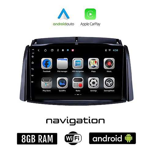 RENAULT KOLEOS (2006-2017) Android οθόνη αυτοκίνητου 8GB + 128GB με GPS WI-FI (ηχοσύστημα αφής 9" ιντσών OEM Android Auto Apple Carplay Youtube Playstore MP3 USB Radio Bluetooth Mirrorlink εργοστασιακή, 4x60W)