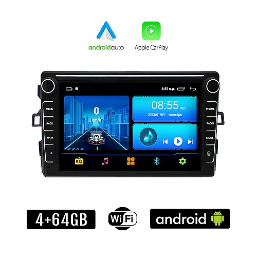 TOYOTA AURIS (2007-2012) Android οθόνη αυτοκίνητου 4+64GB με GPS WI-FI (ηχοσύστημα αφής 8" ιντσών 4GB CarPlay Android Auto Car Play Youtube Playstore MP3 USB Radio Bluetooth Mirrorlink εργοστασιακή, Navi, 4x60W)