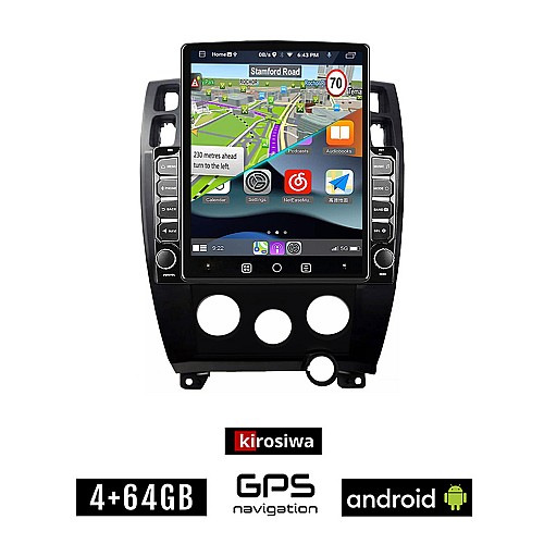 KIROSIWA HYUNDAI TUCSON (2004 - 2010) A/C Android οθόνη αυτοκίνητου 4GB με GPS WI-FI (ηχοσύστημα αφής 9.7" ιντσών OEM Youtube Playstore MP3 USB Radio 4+64GB Bluetooth Mirrorlink εργοστασιακή, 4x60W, AUX, μαύρο)