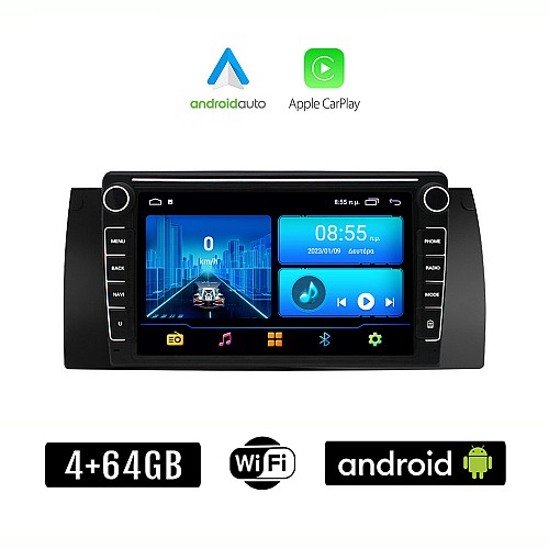BMW E39 (1997 - 2005) Android οθόνη αυτοκίνητου 4+64GB με GPS WI-FI (ηχοσύστημα αφής 8" ιντσών 4GB CarPlay Android Auto Car Play Σειρά 5 Youtube Playstore MP3 USB Radio Bluetooth Mirrorlink Ε39 εργοστασιακή, 4x60W, Navi)