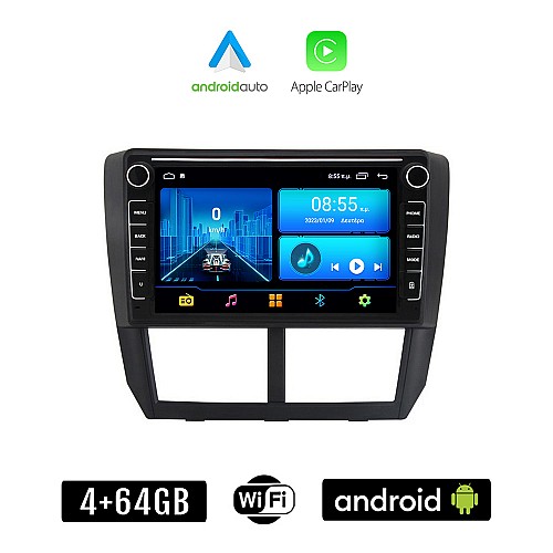 SUBARU IMPREZA (2008-2013) Android οθόνη αυτοκίνητου 4+64GB με GPS WI-FI (ηχοσύστημα αφής 8" ιντσών 4GB CarPlay Android Auto Car Play Youtube Playstore MP3 USB Radio Bluetooth Mirrorlink εργοστασιακή, 4x60W, Navi)