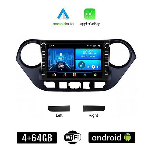 HYUNDAI i10 (μετά το 2014) Android οθόνη αυτοκίνητου 4+64GB με GPS WI-FI (ηχοσύστημα αφής 8" ιντσών 4GB CarPlay Android Auto Car Play Youtube Playstore MP3 USB Radio Bluetooth Mirrorlink εργοστασιακή, 4x60W, Navi)