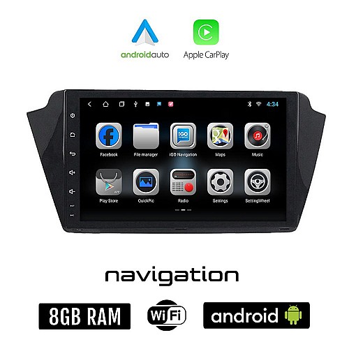 SKODA FABIA (μετά το 2015) Android οθόνη αυτοκίνητου 8GB + 128GB με GPS WI-FI (ηχοσύστημα αφής 9" ιντσών OEM Android Auto Apple Carplay Youtube Playstore MP3 USB Radio Bluetooth Mirrorlink εργοστασιακή, 4x60W)