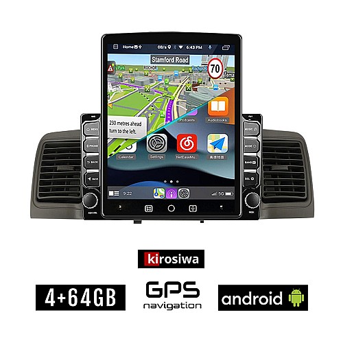 KIROSIWA TOYOTA COROLLA (2000 - 2007) Android οθόνη αυτοκίνητου 4GB με GPS WI-FI με αεραγωγούς (ηχοσύστημα αφής 9.7" ιντσών Youtube Playstore MP3 USB Radio 4+64GB Bluetooth Mirrorlink εργοστασιακή, AUX, 4x60W)