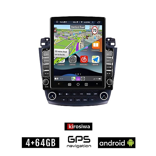 KIROSIWA HONDA ACCORD 2003-2007 Android οθόνη αυτοκίνητου 4GB με GPS WI-FI (ηχοσύστημα αφής 9.7" ιντσών OEM Youtube Playstore MP3 USB Radio 4+64GB Bluetooth Mirrorlink εργοστασιακή, 4x60W, AUX)