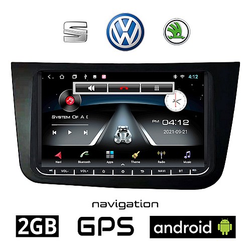 SEAT TOLEDO (2004-2009) Android 2GB οθόνη αυτοκίνητου με GPS WI-FI (ηχοσύστημα αφής 9" ιντσών OEM Android Auto Apple Carplay Youtube Playstore MP3 USB Radio Bluetooth Mirrorlink εργοστασιακή, 4x60W, AUX, μαύρο)