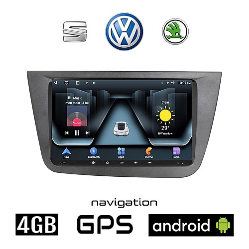 SEAT TOLEDO (2004-2009) Android οθόνη αυτοκίνητου 4GB με GPS WI-FI (ηχοσύστημα αφής 9" ιντσών Apple Carplay Android Auto OEM Youtube Playstore MP3 USB Radio Bluetooth Mirrorlink εργοστασιακή, 4x60W, ασημί)
