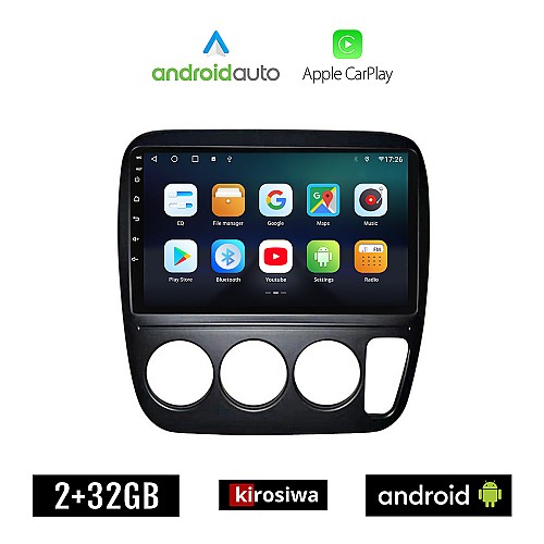 KIROSIWA HONDA CRV (1996-2006) A/C Android οθόνη αυτοκίνητου 2GB με GPS WI-FI (ηχοσύστημα αφής 9" ιντσών OEM Android Auto Apple Carplay Youtube Playstore MP3 USB Radio Bluetooth Mirrorlink εργοστασιακή, 4x60W, AUX)