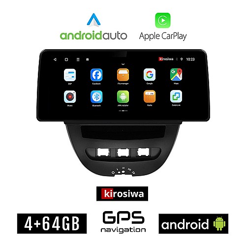 KIROSIWA TOYOTA AYGO (2005 - 2014) Android οθόνη αυτοκίνητου 4GB (+64GB) με GPS WI-FI (ηχοσύστημα αφής 12.3" ιντσών OEM Android Auto Apple Carplay Youtube Playstore MP3 USB Radio Bluetooth Mirrorlink εργοστασιακή 4x60W spotify)