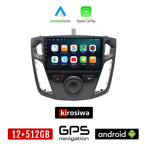 KIROSIWA FORD FOCUS 2011 - 2018 Android οθόνη αυτοκίνητου 12GB + 512GB με GPS WI-FI (ηχοσύστημα αφής 9" ιντσών OEM Android Auto Apple Carplay Youtube Playstore MP3 USB Radio Bluetooth Mirrorlink εργοστασιακή, 4x60W, AUX)