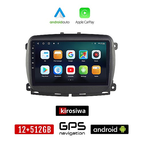 KIROSIWA FIAT 500 (μετά το 2016) Android οθόνη αυτοκίνητου 12GB + 512GB με GPS WI-FI (ηχοσύστημα αφής 9" ιντσών Android Auto Apple Carplay Youtube Playstore MP3 USB Radio Bluetooth Mirrorlink εργοστασιακή, 4x60W, AUX)